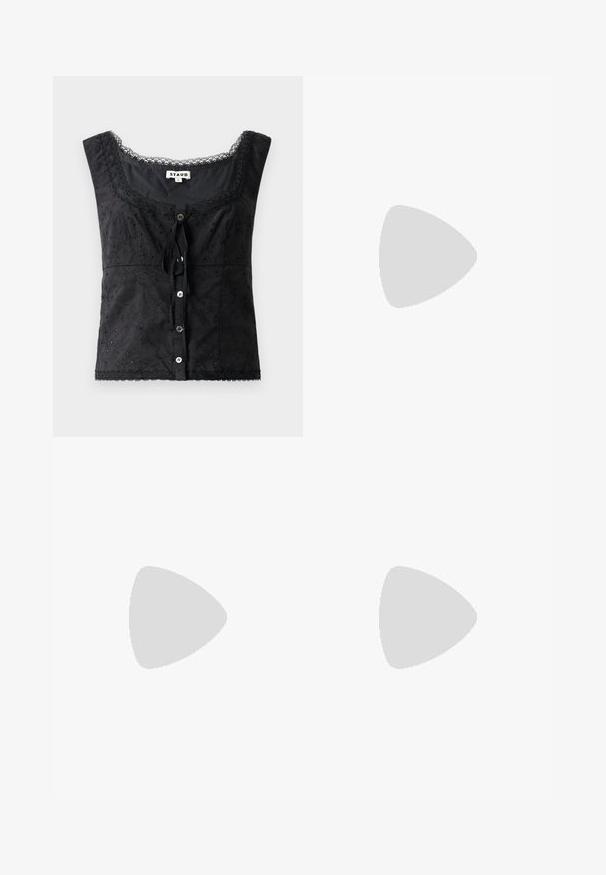 STAUD LOU - Top - black; STAUD PROCIDA SKIRT - Maxirok - black; Paul Smith TOPANGA - Ballerina's - black; Bruine leren handtas met een klep sluiting, gouden hardware, een schouderband en een gladde textuur. Compact rechthoekige vorm.