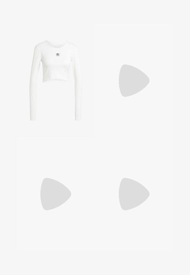 Vit cropped långärmad skjorta i ribbad bomull. Har rund hals och liten svart Adidas-logga på bröstet.; Grå sportshorts med en mjuk textur, elastisk midja och en något sviktig fåll. Har små perforeringar för andningsförmåga.; Bruna vandringskängor med svarta accenter och slitstarka sulor, i kombination med vinröda vattentäta byxor med svarta sidopaneler och dragkedjor.; Vita plastsolglasögon med stora ovala linser, gråtonade. Har svarta örongrepp och en liten logotyp på ramen. Slät yta.; Grå ryggsäck med cylindrisk form, tillverkad av tyg. Har en överdel med dragkedja, blå detaljer och en orange logotyp. Inkluderar justerbara axelremmar.