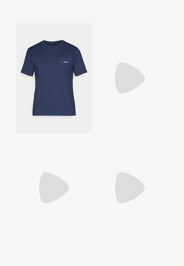 Navy-blaues Baumwoll-T-Shirt mit kurzen Ärmeln, Rundhalsausschnitt und einer Brusttasche mit einem kleinen Logopatch. Weicher Stoff, klassischer Schnitt.; On PERFORMANCE  - Shorts - cinder; Graue Laufschuhe mit strukturiertem Mesh-Obermaterial, schwarzer und weißer Gummisohle sowie roten Akzenten nahe der Ferse. Verfügt über Schnürsenkel und ein unterstützendes Design.; Klare Schutzbrille mit einem leichten, transparenten Rahmen und grauen Akzenten. Verfügt über ein umschließendes Design und ein verstellbares Nasenstück.