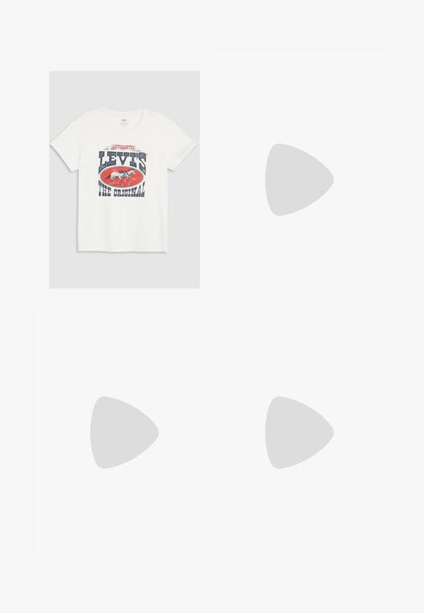 Bílé bavlněné tričko s velkým červeným a námořnickým grafickým potiskem, na kterém je kůň a výrazný nápis "LEVI'S THE ORIGINAL".; Bílá, patrová maxi sukně vyrobená z lehkého materiálu. Má elastický pas se zavazovacím provázkem. Hladký povrch, jednoduchý design.; Hnědé kožené lodní boty s nízkým střihem, šněrovacím designem, kovovými očky a texturovanou gumovou podrážkou, s prošíváním podél přední části.; Hnědá kožená taška přes rameno s prostorným designem. Disponuje hladkou texturou a decentním zlatým logem. V kombinaci s krémovým pleteným svetrem.