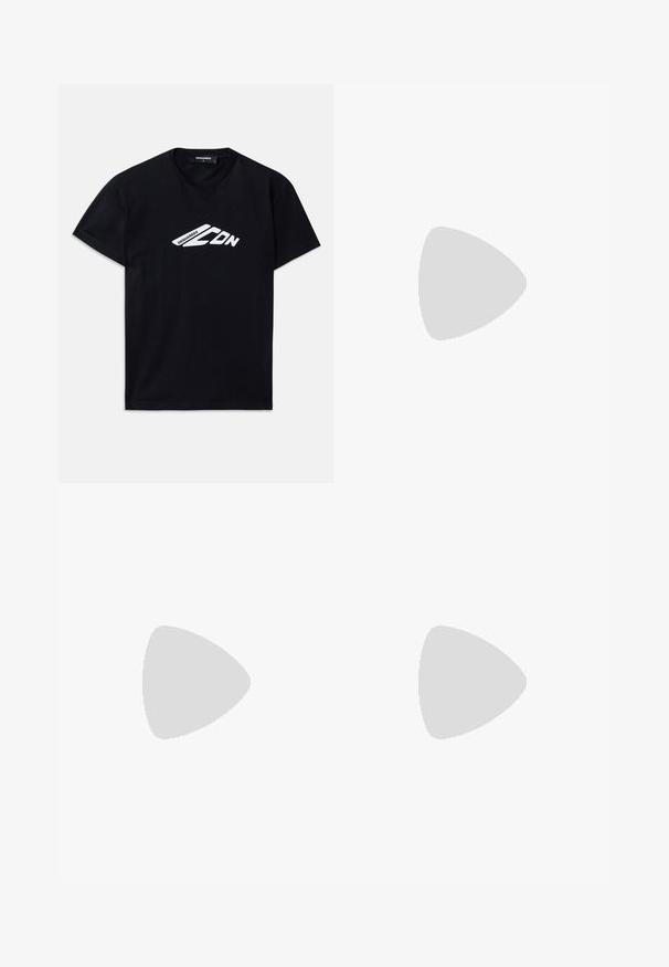 Svart bomull t-skjorte med korte ermer og rund hals. Har et hvitt grafisk logo "DSQUARED2 CDN" på forsiden.; Jeanshortser i mørkeblå med slitt finish, med hvit tekst "ICON" på venstre bein og et oransje stoffmerke nær livet.; MIISTA ANNYA COURTS - Klassiske pumps - silver-coloured; Svart lær veske med et stilrent design, har en sølvfarget vinget logo og en kjedestropp. Teksturert overflate med glidelåslukking.