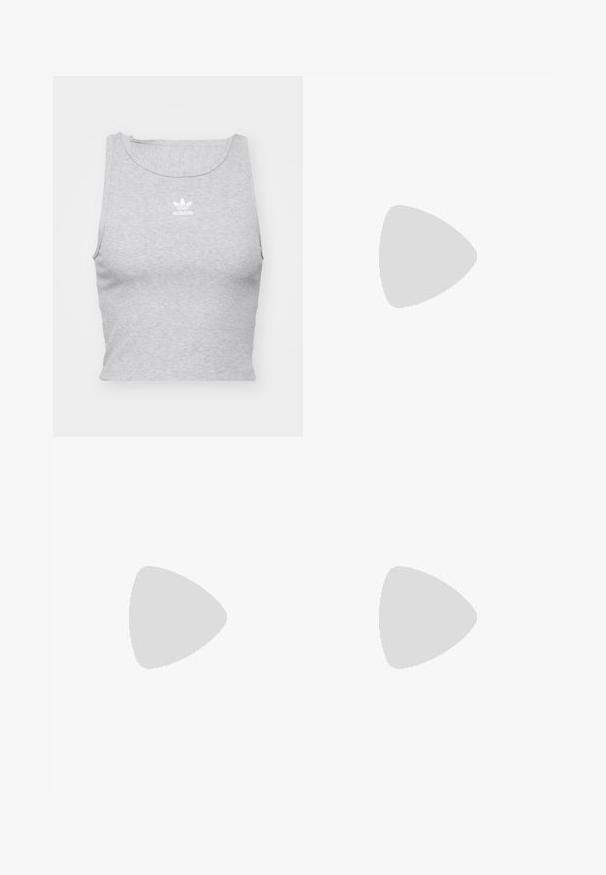 Hallikas, ilma varrukat crop top pehmest kangast, ümarate kaelustega ja väikese valge Adidas logo'ga rinna peal.; Pruunid, laiad püksid, mis on valmistatud puuvillast, ees plekk, nööbiga kinni ja vöörihmadega. Sile tekstuur ilma mustriteta.; Mustvalged must-valged spordijalatsid, mille pealis on valmistatud nahast ja sametist, kolm valget triipu ja kummist tallaga. Paar on kombinatsioonis valgete sokkidega.; Hõbedased rõngaskõrvarõngad, millel on sile, läikiv viimistlus. Ümmargune kuju ja turvaline klõpsulatus. Kerge disain, sobib igapäevaseks kandmiseks.