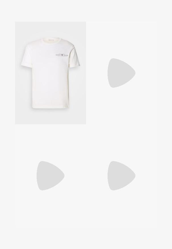 White cotton t-shirt with a crew neck, short sleeves, and a printed logo. Features minimalist design and relaxed fit.; Les Deux PATRICK PANTS - Trousers - white; Black leather slip-on loafers with a textured finish and a contrasting beige rubber sole. Features a subtle accent along the front.; Black and gold sunglasses with a square shape, metallic frame, dark gray lenses, and black temple tips. Features double bridge design.