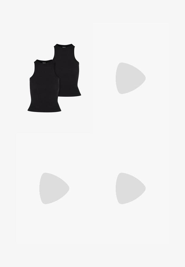 Mustad mustriga tank tops, snug disain kõrge kaela ja ilma varrukateta. Tekstuur tundub venitatav ja sile, omades lihtsat siluetti.; Koorlaid lamedad püksid kreemjas värvitoonis, millel on õhukesed pruunid vertikaalsed triibud. Omab voldikesi ja sidumisrihma vööl. Valmistatud siledast kangast.; Nike Sportswear FIELD GENERAL - Tossud - off-white/black; Mustad ristkülikukujulised prillid tumepruunide objektiividega ja paksude mattmustade raamidega. Raamide varred on veidi kitsenenud ja neil on sile tekstuur.