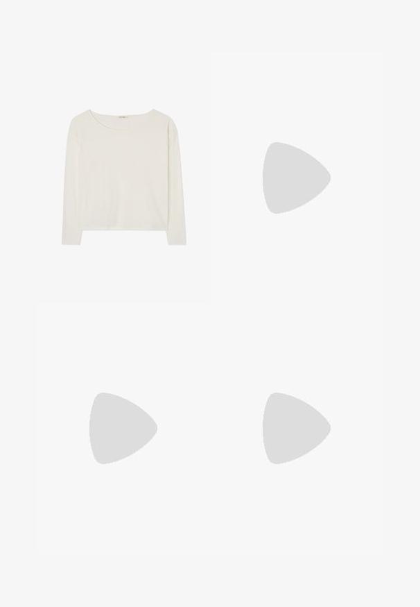 Baltas garām piedurknēm tops ar apaļu izgriezumu, viegls kokvilnas audums un brīvas formas piegriezums. Vienkāršs dizains bez rakstiem vai rotājumiem.; Brūns un balts zīmuli svārki ar abstraktu zebras rakstu, ceļgalu garuma un taisnā griezuma.; Melnas ādas slingback zābaki ar smailu purngalu, ar šauru papēdi un zelta krāsas akcentu uz regulējama siksniņas. Gluda tekstūra.; Melnas ādas rokassomu ar atloku aizdari, sudraba piederumiem, divām priekšējām kabatām, kontrastējošām šuvēm un noņemamu plecu siksnu.