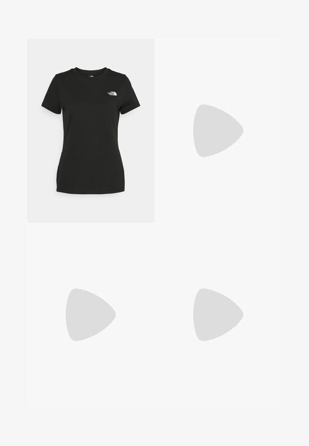 The North Face SIMPLE DOME SLIM TEE - T-Shirt basic - black; Columbia SANDIER™ PARACHUTE PANT - Cargohose - safari; Halbhoher Wanderschuh in Schwarz und Olivgrün, mit einem Obermaterial aus Netzgewebe, Gummisohle und strukturierten Akzenten sowie einer Zuglasche an der Rückseite.; Sonnenbrille mit einem schwarz-weißen Rahmen, großen verspiegelten Gläsern in Gold- und Rosatönen, aerodynamischem Design und einem erweiterten äußeren Rand.
