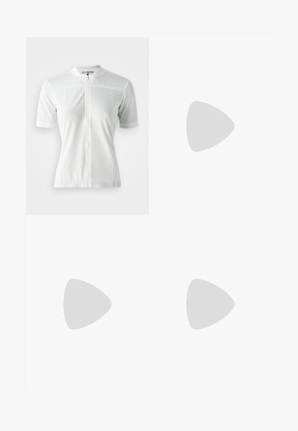 Maillot de cyclisme blanc à manches courtes, avec fermeture éclair sur le devant, tissu texturé et logo discret sur la poitrine. Conception légère et respirante.; Collants de cyclisme bleu marine, longs, avec une assise rembourrée et un petit logo rouge sur la cuisse gauche.; Giro STYLUS  - Chaussures de cyclisme - white; Sweet Protection SHINOBI UNISEX - Lunettes de soleil - rig topaz/satin white