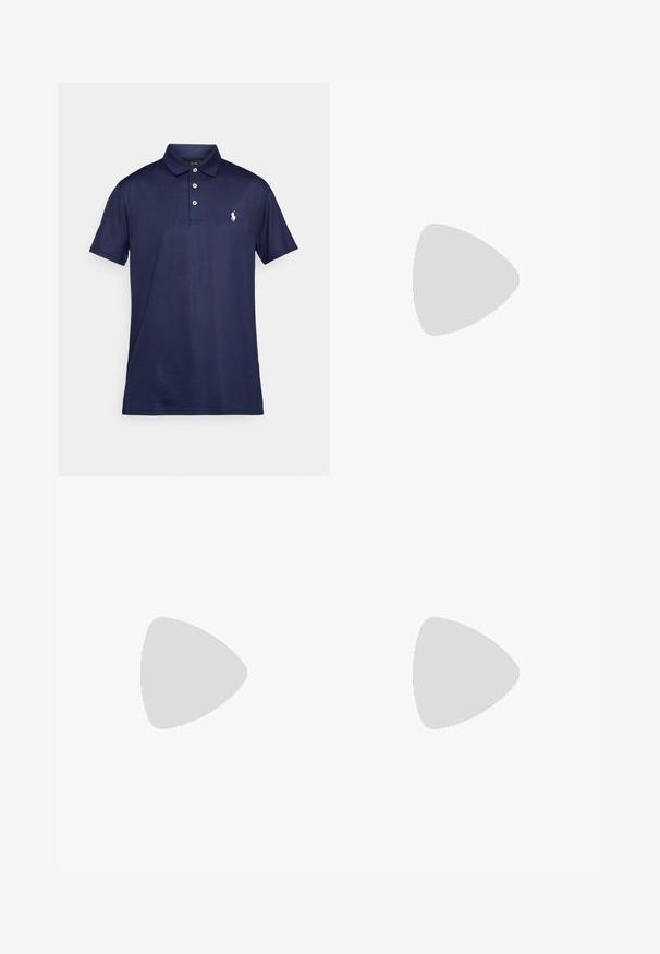 Mørkeblå polo shirt laget av bomull. Har en klassisk krage, tre-knapp placket og en liten hvit brodert logo på brystet.; Lys blå langermet skjorte med knapper på kragen, hvite knapper og en liten brodert logo på venstre bryst. Jevn tekstur.; Polo Ralph Lauren MANHASSET STRETCH STRAIGHT FIT TROUSER - Bukse - light grey heather; Hvite idrettssko med en glatt syntetisk overdel, blå detaljer, teksturert marineblå hæl og en lett, pigget såle for bedre grep.