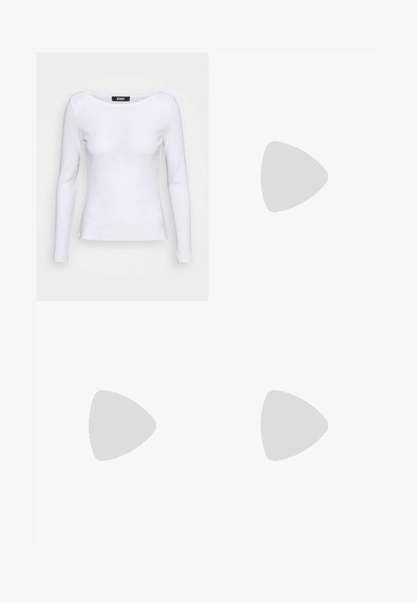 Top blanco de manga larga hecho de una tela suave con cuello barco. Presenta un diseño ajustado y dobladillo cosido. La etiqueta dice "ZIGN". Sin patrones ni acentos.; Tejido de algodón negro con una textura suave, que muestra ligeras ondulaciones y sutiles patrones de punto. El material ofrece una caída suave y flexible.; Chanclas amarillas con suela texturizada, tiras transparentes con acentos de perlas y estrellas, y un diseño liso y minimalista.; Bolso de hombro de nailon negro con forma curva, cierre superior de cremallera y una sola correa ajustable. Textura suave y diseño minimalista.