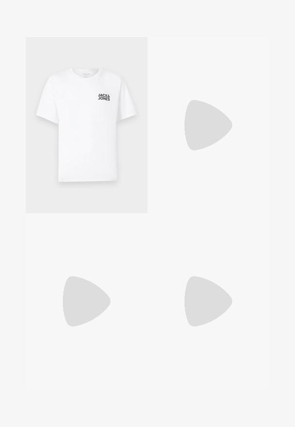 Weißes Baumwoll-T-Shirt mit kurzen Ärmeln und Rundhalsausschnitt. Enthält ein schwarzes Textlogo "JACK & JONES" auf der linken Brustseite. Einfaches, schlichtes Design.; Beige Hose mit einem strukturierten Muster, ausgestattet mit einem elastischen Bund und Kordelzug. Gerades Bein Design mit leicht ausgestelltem Saum.; Schwarze Leder-Schnürschuhe mit glatter Oberfläche, abgerundeter Zehenpartie und einer gummierten, flachen Sohle. Minimalistisches Design ohne zusätzliche Verzierungen.; Schwarze Sonnenbrille mit rechteckiger Form, dunklen Gläsern, silbernen Akzenten an den Bügeln und mattierter Oberfläche des Rahmens.