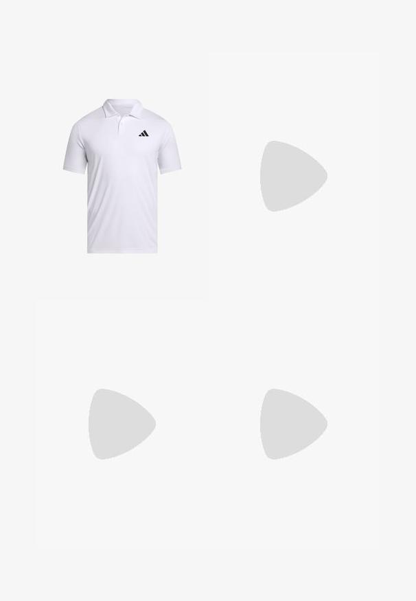 Polo blanco hecho de tela transpirable con cuello, con mangas cortas y un logo negro de Adidas en el lado izquierdo del pecho.; Shorts deportivos grises con una cinturilla elástica negra en la que está impreso "BJÖRN BORG" y "BORG" en negro en el lateral. Textura suave.; Zapato deportivo blanco con una parte superior de malla texturizada, con rayas grises y una suela acolchonada. Diseño ligero adecuado para correr.; Gafas de sol deportivas negras con lentes grises, diseño de marco curvado y detalle del logotipo en el lateral. Fabricadas en un material plástico ligero.