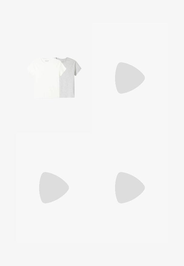 Two short-sleeve t-shirts: one white and one light grey. The fabric appears soft with a classic crew neck design, simple and unadorned.; Under Armour TRAIL RUN FITTED SHORT - Leggings - black/stone; Lightweight sneakers with a beige and light blue design. Features suede and mesh materials, white laces, and textured gum rubber sole.; White shoulder bag with a textured finish, a central buckle accent, and a curved shape. Zipper closures on both sides.