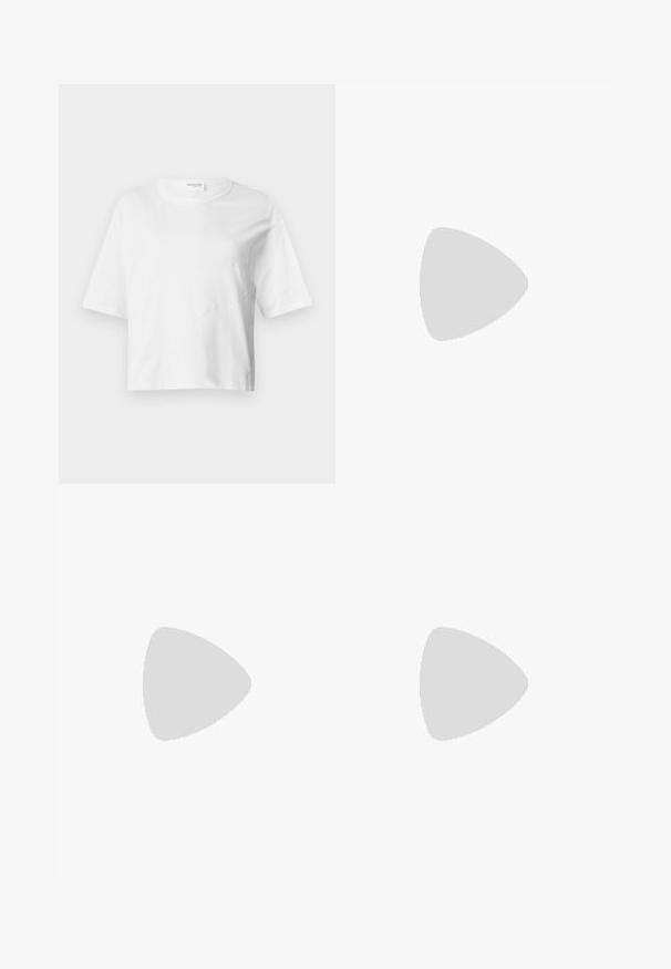 White cropped t-shirt made of soft fabric featuring short sleeves, a round neckline, and wavy seam details for texture.; Black wide-leg pants made of a soft fabric, featuring an elastic waistband with a drawstring and no visible patterns or accents.; Black ankle boots with a shiny finish, square toe, block heel, and side elastic panel. Paired with black tapered pants.; Black leather shoulder bag with a smooth texture and adjustable strap, paired with faded wide-leg jeans and athletic sneakers.