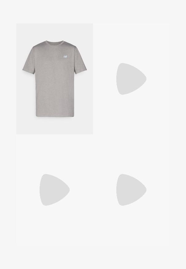 Camiseta gris de manga corta hecha de una tela suave, con un logo sutil en azul claro en el lado izquierdo del pecho. Cuello redondo, corte regular.; ICANIWILL STRIDE - Shorts 2 en 1 - grey lavender; Zapatilla deportiva plateada con material de malla, detalles en negro, diseño perforado y una suela blanca acolchada. Presenta un prominente logo 'N'.; Bolsa de deporte negra con un gran logo blanco de Nike, hecha de un tejido duradero, que cuenta con asas dobles y una correa de hombro ajustable.