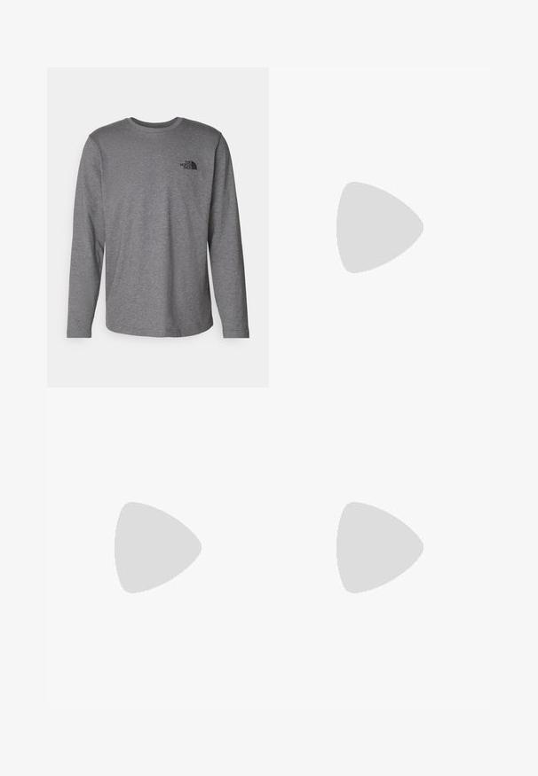 The North Face M L/S SIMPLE DOME TEE - T-shirt à manches longues - medium grey heather; CMP MAN PANT - Pantalons outdoor - olive; Chaussures de sport noir et blanc avec une tige en mesh, des accents texturés et des lacets blancs. Portées avec des chaussettes blanches et des shorts navy sur un chemin.; Sac à dos noir avec une fermeture supérieure à enroulement, des détails en cordon élastique et des poches latérales en mesh. Présente un logo de la marque bleu et des bretelles robustes.