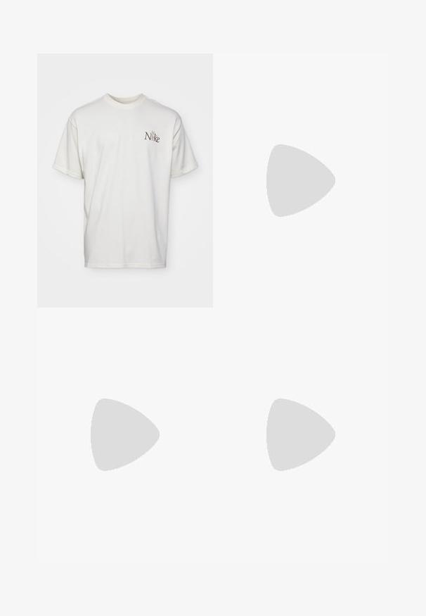 Valkoinen puuvillainen t-paita, jossa on brodeerattu ruskea Nike-logo vasemmassa rinnassa. Runsaasti istuva malli, jossa on lyhyet hihat ja pyöreä pääntie.; Valkoinen puuvillapaita, jossa on pitkät hihat, klassinen kaulus, kaksi etutaskua ja Carhartt-logopatchi.; Vaaleanvihreät shortsit, jotka on valmistettu sileästä kankaasta, joustavan vyötärönauhalla, sivutaskuilla, valkoisilla yksityiskohdilla ja logolla vasemmassa lahkeessa.; Valkoiset tennarit, jotka on valmistettu sileästä nahasta. Niissä on perforoitu varpaat, teksturoitu kumipohja, litteät nauhat ja korostettu 'N' -logo sivussa.