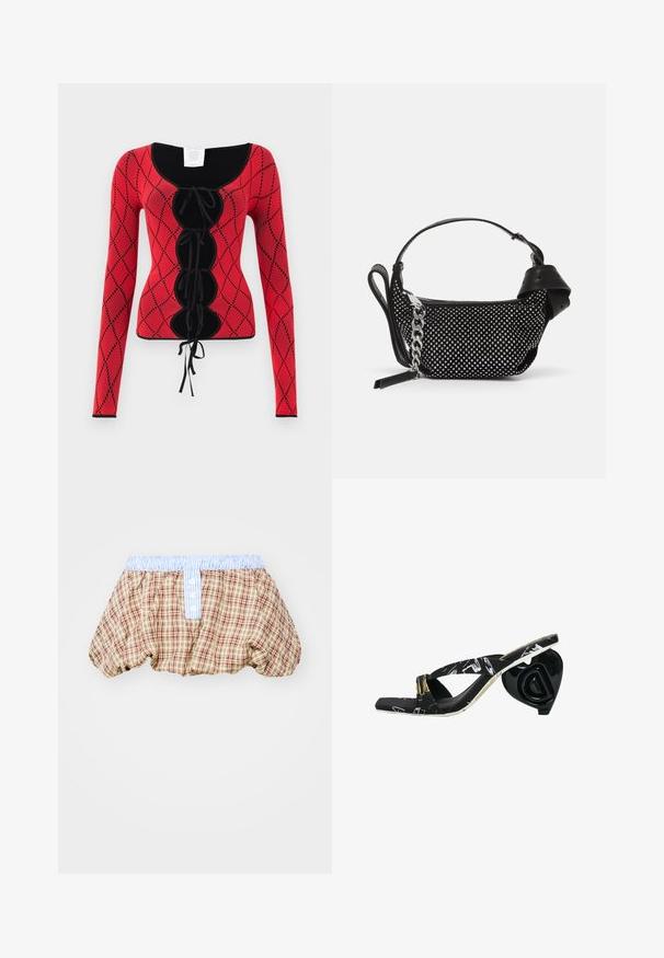 Punane kudumisest pikkade varrukatega topp, millel on teemantmuster, mustad aktsendid, ümmargune kaelus ja ees lööri detaili sidumisvõimalus.; Ruududega puffed lühikesed püksid pruunis, beežis ja punases, helesinise triibulise vöökohtadega ning nuppudega detailid ees.; Musthave musta plätud ristipehmetega, muster ülemine osa ja skulpturaalne must süda kujuline konts, millel on logodetail.; Musthave mustas mustas mustas mustas mustas mustas mustas mustas mustas mustas mustas mustas mustas mustas mustas mustas mustas mustas mustas mustas mustas mustas mustas mustas mustas mustas mustas mustas mustas mustas mustas mustas mustas mustas mustas mustas mustas mustas mustas mustas mustas mustas mustas mustas mustas mustas mustas mustas mustas mustas mustas mustas mustas mustas mustas mustas mustas mustas mustas mustas mustas mustas mustas mustas mustas mustas mustas mustas mustas mustas mustas mustas mustas mustas mustas mustas mustas mustas mustas mustas mustas mustas mustas mustas mustas mustas mustas mustas mustas mustas mustas mustas mustas mustas mustas mustas mustas mustas mustas mustas mustas mustas mustas mustas mustas mustas mustas mustas mustas mustas mustas mustas mustas mustas mustas mustas mustas mustas mustas mustas mustas mustas mustas mustas mustas mustas mustas mustas mustas mustas mustas mustas mustas mustas mustas mustas mustas mustas mustas mustas mustas mustas mustas mustas mustas mustas mustas mustas mustas mustas mustas mustas mustas mustas mustas mustas mustas mustas.