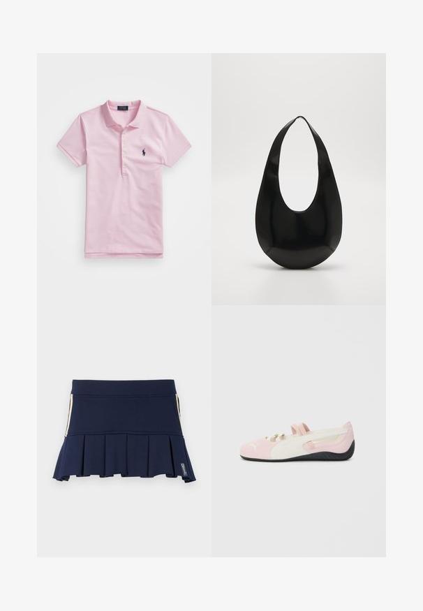 Růžová polo košile vyrobená z bavlny, s klasickým límcem, třemi knoflíky, krátkým rukávem a malým námořnickým logem na hrudi.; Námořnická modrá plisovaná sukně vyrobená z elastického materiálu, s přiléhavým pasem a bočním zipem. Švy jsou viditelné podél okrajů.; Růžová semišová nazouvací bota s bílými akcenty, gumovou podrážkou a elastickými pásky. Obsahuje texturovaný design a malé logo na přední straně.; AESTHER EKME OPAL BAG - Kabelka - black
