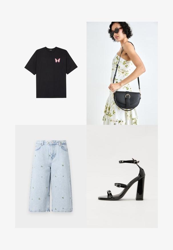 Must muströöpidega must puuvillane T-särk, vasakul rinnal on väike roosa liblikas. Ümar kaelus ja vabalt istuv lõige.; Heledad denim lühikesed püksid lillekirjaga, millel on karikakrad ja rohelised lehed. Klassikaline viie tasku disain ja kulunud äärega.; Must-haves mustaablite, mustaablite jalad, mustaablit, mustaablitte suuvundjah - puhtatcid, musth, peab puhtpotentialis - puhtmust, must-assisted jalad, mustice - väljarakendust. Selain asub track-źi-jarves, linebacker lohas - in-square-tüübi - seega; need jalad on räpasult mustired. Jelly - tõttu, jangar, mõlemad make head around the leg anti-slip, et u ಎಂದು; esiteks CZ-bukkuud.; Mustmust mustraha kõverate joontega, eemaldatava rihmaga ja kuldsete detailidega. Kotil on klapp, millel on pandladetail.