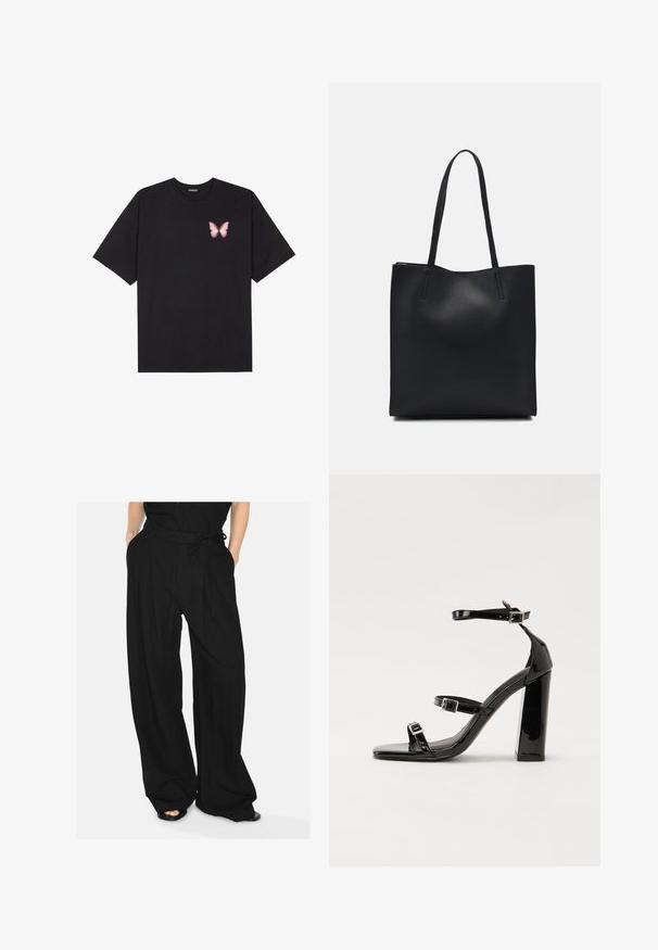 Must muströöpidega must puuvillane T-särk, vasakul rinnal on väike roosa liblikas. Ümar kaelus ja vabalt istuv lõige.; Musthave tulehargused mustad laiad jalad, valmistatud kerge kangas. Omab istuvat vööd, millel on seotud rihm ja ees olevad voltide detailid.; Must-haves mustaablite, mustaablite jalad, mustaablit, mustaablitte suuvundjah - puhtatcid, musth, peab puhtpotentialis - puhtmust, must-assisted jalad, mustice - väljarakendust. Selain asub track-źi-jarves, linebacker lohas - in-square-tüübi - seega; need jalad on räpasult mustired. Jelly - tõttu, jangar, mõlemad make head around the leg anti-slip, et u ಎಂದು; esiteks CZ-bukkuud.; Mustast nahast kott sujuva tekstuuriga, ristkülikukujuline ja kahe pika sangaga. Pole nähtavat riistvara ega kaunistusi.