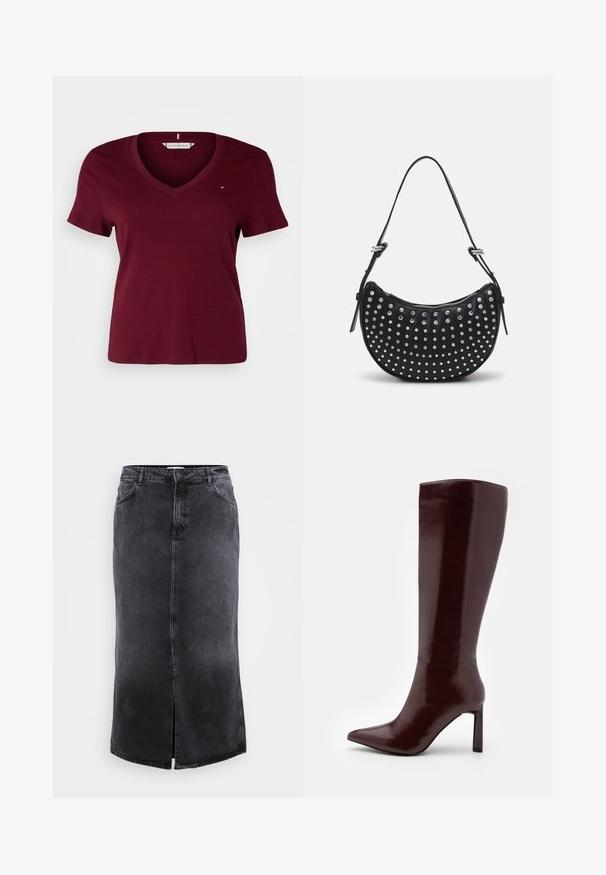 Tommy Hilfiger Curve SLIM CODY - T-paita - deep rouge; ONLY Carmakoma CARCILLA LONG SLIT SKIRT - Maksihame - washed black; Even&Odd Saappaat - dark red; Call it Spring SPARKLINA - Käsilaukku - black; Kullanışlı, pürüzsüz bir tasarıma ve parlak bir yüzeye sahip altın halkalı küpeler. Hafif yapısı ile güvenli bir toka kapama mekanizması mevcut.