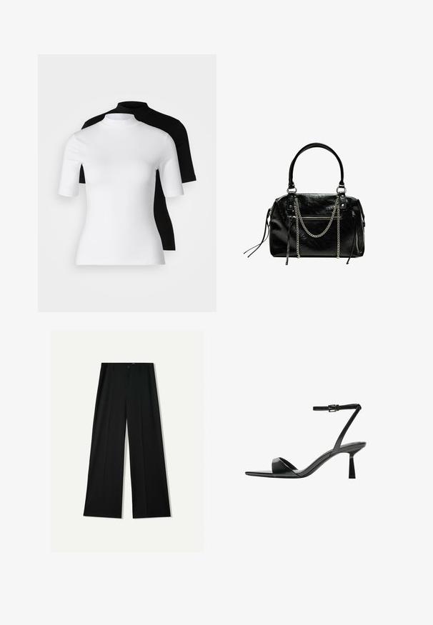 Sæt bestående af to tætsiddende turtleneck-toppe i hvid og sort. Korte ærmer, glat bomuldsstof og tætsiddende design. Ingen mønstre eller grafik.; Bershka WIDE - Bukser - black; Bershka Højhælede sandaletter / Højhælede sandaler - black; Bershka WITH CHAIN - Håndtasker - black