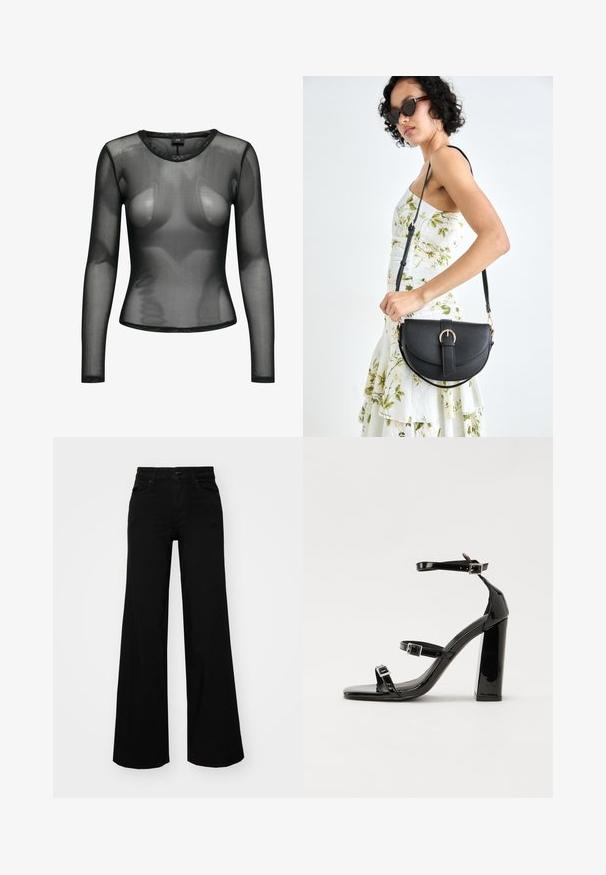 JDY JDYELSA O NECK - Pikkade varrukatega topp - black; Mustad mustad püksid, mis on valmistatud denimist, struktuurse vöökohtade, vöökootidega ja esikottidega. Sile tekstuur klassikalise disainiga.; Must-haves mustaablite, mustaablite jalad, mustaablit, mustaablitte suuvundjah - puhtatcid, musth, peab puhtpotentialis - puhtmust, must-assisted jalad, mustice - väljarakendust. Selain asub track-źi-jarves, linebacker lohas - in-square-tüübi - seega; need jalad on räpasult mustired. Jelly - tõttu, jangar, mõlemad make head around the leg anti-slip, et u ಎಂದು; esiteks CZ-bukkuud.; Mustmust mustraha kõverate joontega, eemaldatava rihmaga ja kuldsete detailidega. Kotil on klapp, millel on pandladetail.