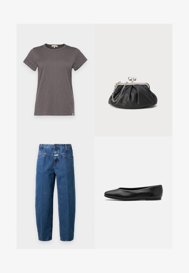 rag & bone THE SLUB - T-shirt basic - wshdslate; Jeans in denim blu scuro, con una vestibilità comoda, design a cinque tasche, cuciture decorate e chiusura con bottone in vita.; Paul Smith TOPANGA - Ballerine - black; Clutch in pelle nera con texture arricciata, cornice in metallo color argento, chiusura a scatto e tracolla a catena. Superficie liscia e morbida.