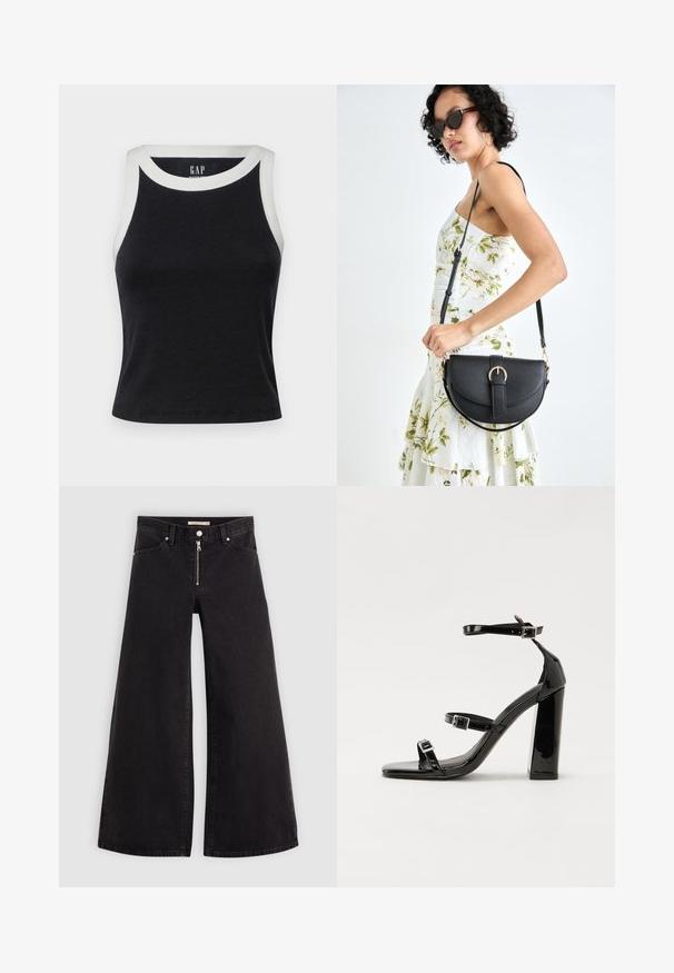 GAP MOD RIB HALTER CROP - Topp - black/white; Laiad teksad mustast denimist, millel on lukuga eesmine osa, viie taskuga disain ja peened õmblusdetailid. Sile tekstuur ja juhuslik stiil.; Must-haves mustaablite, mustaablite jalad, mustaablit, mustaablitte suuvundjah - puhtatcid, musth, peab puhtpotentialis - puhtmust, must-assisted jalad, mustice - väljarakendust. Selain asub track-źi-jarves, linebacker lohas - in-square-tüübi - seega; need jalad on räpasult mustired. Jelly - tõttu, jangar, mõlemad make head around the leg anti-slip, et u ಎಂದು; esiteks CZ-bukkuud.; Mustmust mustraha kõverate joontega, eemaldatava rihmaga ja kuldsete detailidega. Kotil on klapp, millel on pandladetail.