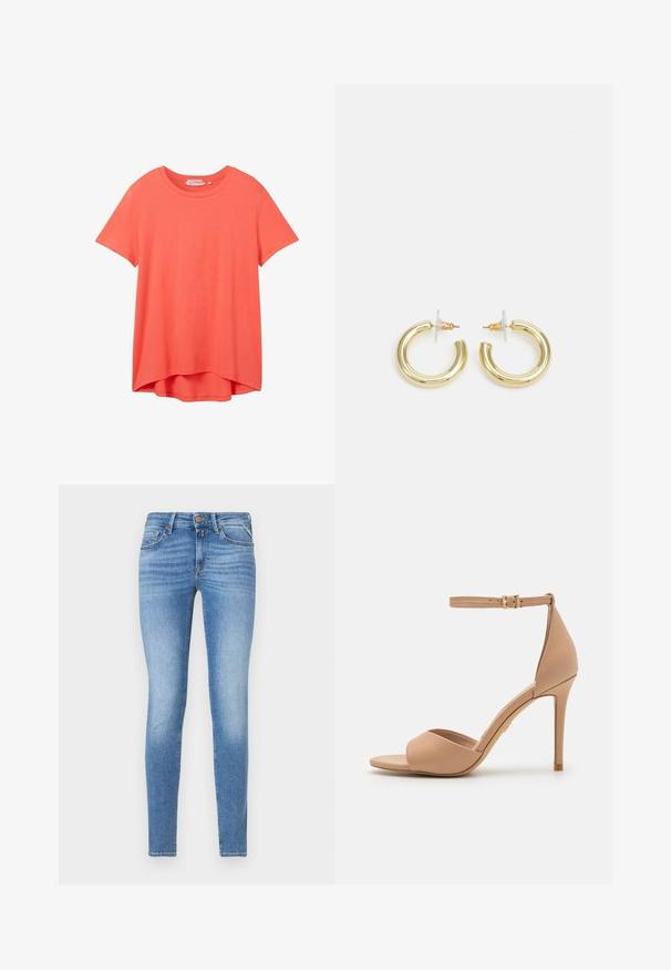 TOM TAILOR DENIM T-paita - plain red; Slim-fit vaaleansiniset farkut, joissa on keski-korkea vyötärö, edessä nappikiinnitys ja viisi taskua.; ALDO CRERIDE PILLOW WALK - Sandaalit nilkkaremmillä - beige; Kultaketjut kullasta, joissa on sileä, kiiltävä pinta. Pyöreä muotoilu, jossa on pieni tappi ja kirkas taustalevy turvalliseen käyttöön.