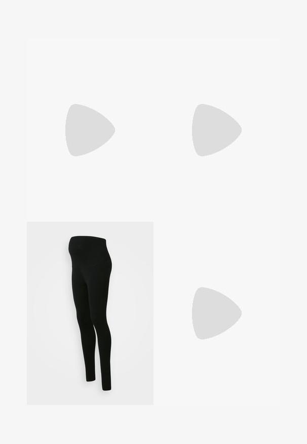 Top premaman di colore rosa chiaro, con colletto alto, maniche lunghe, tessuto elasticizzato e design aderente che mette in risalto la pancia.; Leggings da maternità neri con una vita alta e sostenitiva, texture liscia, design aderente e senza motivi o decorazioni visibili.; Sneaker bianca e beige con tomaia in pelle liscia, dettagli in suede, punta rotonda e suola in gomma testurizzata. Nome del brand stampato sul lato.; Borsa a spalla in tessuto nero con accessori in tonalità oro, dotata di un ampio scomparto con zip e due piccole tasche laterali con zip.