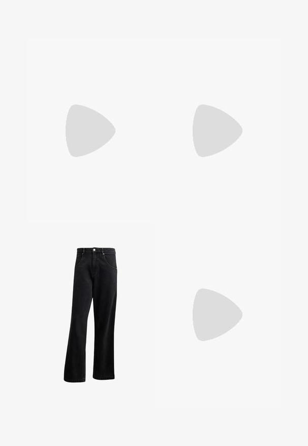 Yellow cotton t-shirt with short sleeves, round neckline, and a left chest pocket featuring a small branded patch. Simple design.; Black denim jeans with a straight-leg design, featuring front pockets, a button fly, and slight texture. Includes a subtle logo detail.; Brown and blue plaid wide-leg trousers paired with white shoes featuring black accents and textured soles, set against a green background.; Black shoulder bag with a padded texture, a rounded shape, and a wide strap, featuring an embossed logo on the front.