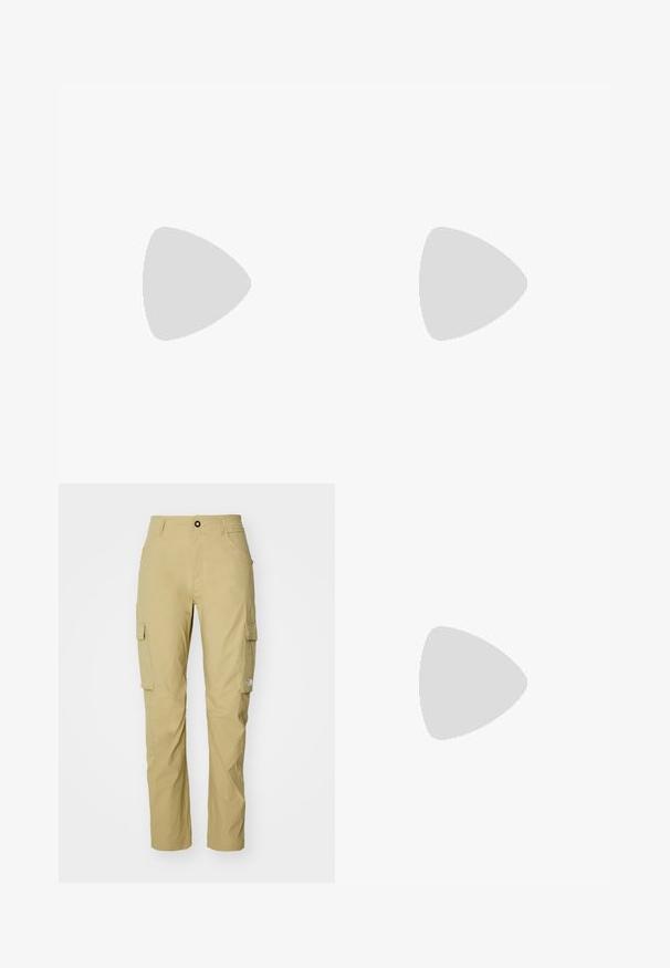 T-shirt de algodão branca com mangas curtas, apresentando uma impressão gráfica preta com texto e padrões de ondas na frente.; Calças cargo em caqui claro, com corte reto, múltiplos bolsos laterais e uma cintura simples com fecho de botão. A textura é suave.; Bota de caminhada preta com design de cano médio, apresentando um upper texturizado, detalhes cinzentos e sola de borracha durável com cravos de tração.; The North Face SUNRISER RUN BELT UNISEX - Bolsa de cintura - black/white