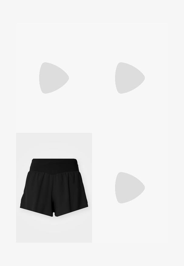 Mintgrünes ärmelloses Oberteil mit rundem Ausschnitt, glatter Textur und seitlichen Ausschnitten; verfügt über einen Kragen aus schwarzem Punktestoff.; Schwarze Sportshorts mit einem breiten, glatten Bund, lockerem Material in A-Linien-Form und seitlichen Schlitzen für verbesserte Beweglichkeit.; Oranges und pinkes Laufband mit Obermaterial aus Mesh, weißer Zwischensohle, Vibram-Laufsohle und hellblauen Akzenten. Verfügt über HOKA-Branding an der Seite.; Weiße Sonnenbrille mit braunen Gläsern, ovale Form, aus glattem Kunststoff, mit grauen Akzenten an den Bügeln und einem Logo auf dem Rahmen.