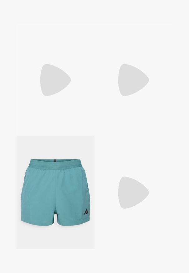 Felle gele t-shirt met korte mouwen, gemaakt van een gestructureerde stof. Inclusief subtiele branding op de linkermouw. Klassiek crewneck ontwerp.; Tegensport shorts in teal met een gestructureerde tailleband, zijzakken en een zwart Adidas-logo aan de rechteronderkant. Lichte stof.; Lichte hardloopschoenen in lichtblauw met zwarte strepen. Beschikt over een soepele bovenkant, ronde neusstuk en dikke witte tussenzool met het label "LIGHTSTRIKE PRO."; Zwarte sporttas met crèmekleurige hengsels en logo; gemaakt van duurzaam fabric, met een ritssluiting en zijvak voor extra opbergruimte.