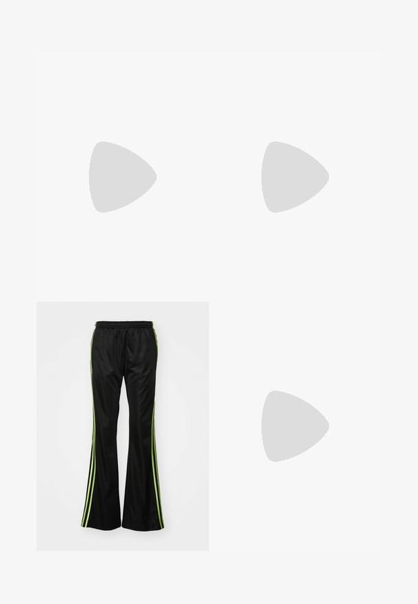 Haut sans manches blanc à design croisé, fabriqué en tissu doux et léger. Présente un bandeau ajusté à l'ourlet et une sangle de cou nouée.; Pantalons de sport noirs à forme évasée, avec des rayures latérales vertes, une taille élastique et une texture de tissu lisse et brillante.; Sabots en cuir noir avec ornementation métallique, y compris des rivets et une boucle décorative, dotés d'une semelle épaisse et crantée.; Even&Odd Cabas - black