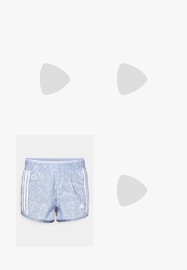 adidas Performance Top s dlhým rukávom - violet tone; Svetlomodré bežecké šortky s jemným leopardím vzorom, elastickým pásom a tromi bielymi pruhmi na každej strane.; adidas Performance PUREBOOST 5 - Cestná bežecká obuv - white/glow blue/purple burst; Slnko okuliare s priesvitným šedým rámom, tónovanými šošovkami a ostrým dizajnom. Majú charakteristický nosník a štruktúrované tmavosivé bočné ramená.