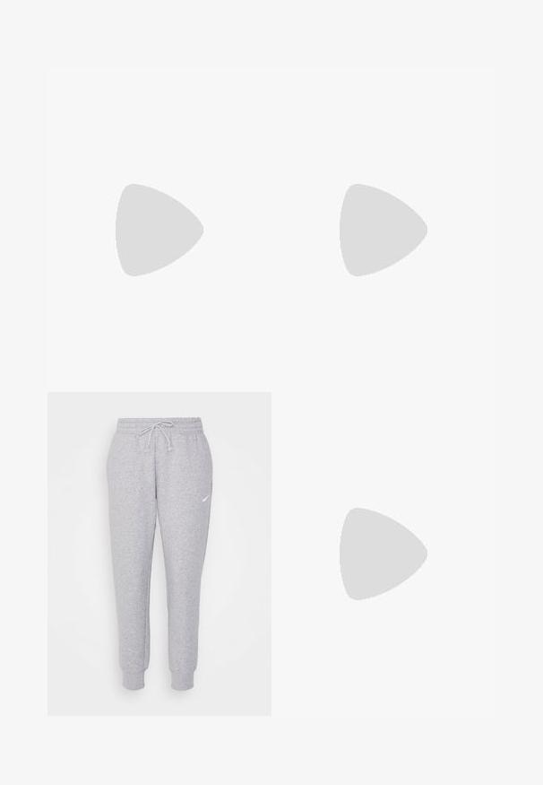 Rosa bomulls T-skjorte med korte ermer, rund hals og en liten sirkulær logo med røde, gule og blå farger på brystet.; Lysegrå collegebukser med snor i livet, smalnede ben og en liten hvit logo på venstre lår. Laget av et mykt, teksturert stoff.; Lys grå sportsko med overdel i mesh og syntetisk materiale, med snøring, polstret krave og strukturert såle for grep.; Sølv øreringer i form av ringer med en glatt, polert overflate og sømløst design, som har avrundede kanter og en sikker lås.