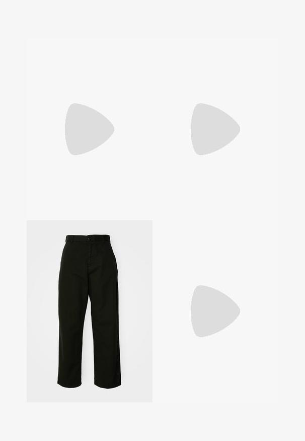 Tummansininen pitkähihaisen crop-topin, jossa on mustat sivupaneelit. Rinnassa valkoinen logo ja kontrastiväriset saumat. Valmistettu venyvästä materiaalista.; Mustat, leveälahkeiset housut kestävästä puuvillamateriaalista. Varustettu nappisulkimella ja sivutaskuilla. Sujuva pinta ja viimeistelty malli.; Mustat nahkaiset nauhakenkä, jossa on paksu uritettu pohja ja keltainen tikkaus, roikkuu keltaista pyöreää taustaa vasten.; Kultaiset metallikehyksiset aurinkolasit suorakulmaisilla oranssilla sävytetyillä linsseillä. Eroavaisuutena ohut kehys ja huomaamattomat tekstuurikorostukset saranoiden lähellä.; Kultaiset rengaskorvakorut, ohuet ja pyöreät, joissa on sileä metallipinta ilman koristeluja tai kuvioita.