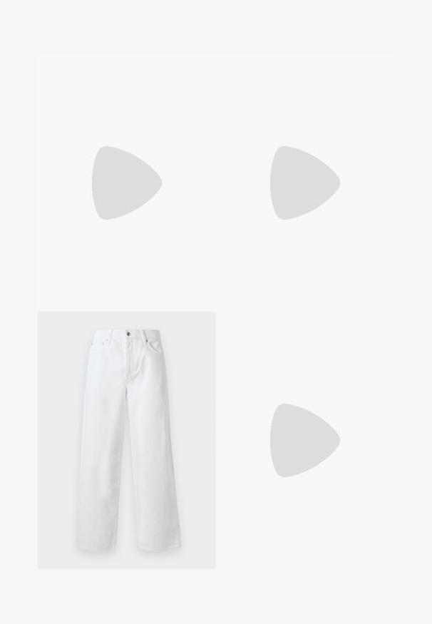 Valkoinen puuvillapaita, jossa on lyhyet hihat, klassinen kaulus ja pieni brodeerattu logo rinnassa. Sujuva pinta.; rag & bone BAGGY - Baggy-farkut - white; Mustat nahkakengät, joissa on sileä pinta, pyöreä kärki ja koristeellinen nauha jalkapöydän yli. Matala pinoitu koroke, minimalistinen muotoilu.; Mustalla ja harmaalla kuvioidulla olkalaukulla, jossa on geometrinen muotoilu, vetoketjukiinnitys ja hopeanvärinen metalliosio. Säädettävä hihna mukana.