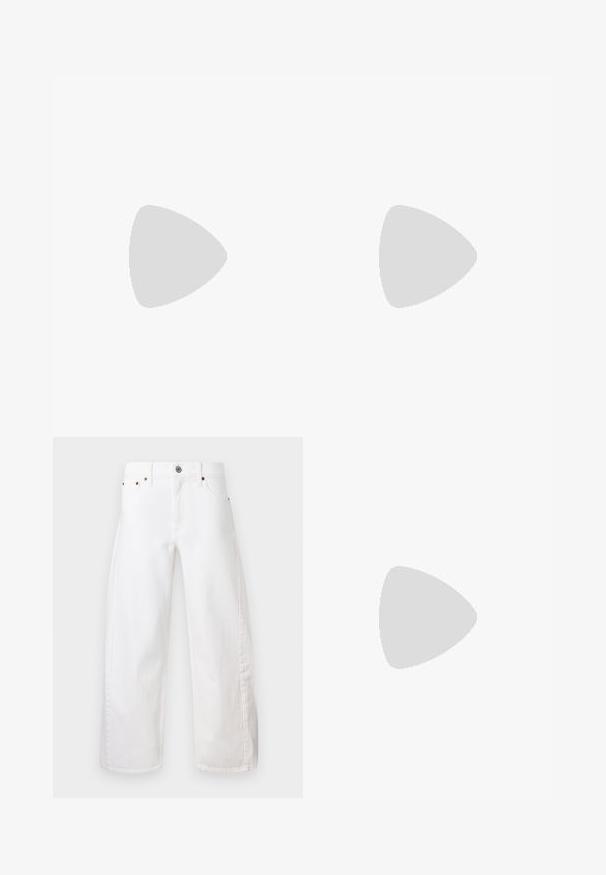 White camisole with thin straps, featuring lace trim and floral embroidery on the hem. Soft, lightweight fabric with a layered design.; White wide-leg jeans made of cotton denim. Features a button and zipper closure, front pockets, and subtle stitching along the seams.; Nike sneakers with white, black, and brown materials. Features a textured brown flap, striped design, and traditional lacing with gold accents.; Brown pattern handbag with gold chain strap, featuring embossed logo design and a smooth leather trim, highlighting its curved shape.