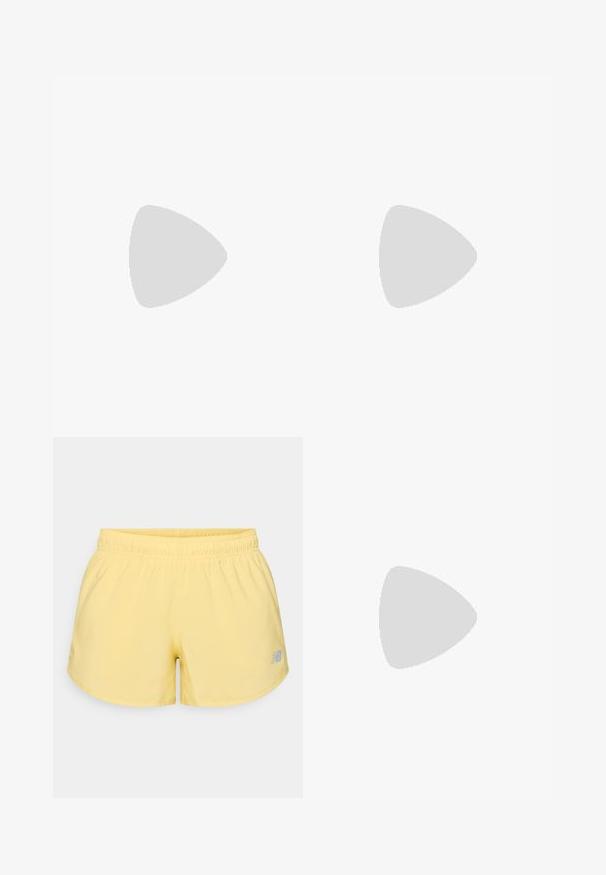 Haut de sport sans manches vert clair en tissu lisse, avec un col rond et un petit logo blanc sur la poitrine.; Shorts de sport jaunes avec une taille élastique et un petit logo gris en bas à droite. Tissu lisse, léger et coupe courte.; Sandales à talons noirs avec un design épuré, des fines lanières et un talon triangular unique. Texture lisse avec un look minimaliste.; Lunettes de soleil Nike Course avec une monture transparente pêche, des accents bleus et des verres irisés. Design angulaire avec une esthétique sportive.