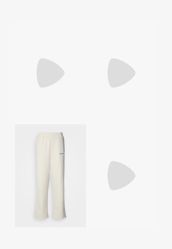 Kortermet sykkeltrøye i lys gul, med delvis frontglidelås og reflekterende "Rapha"-logo på brystet. Glatt, elastisk stoff.; Calvin Klein kremfargede joggebukser med løs passform, elastisk livlinje og liten grønn logo på venstre side. Myk, glatt tekstur.; Hvite sneakers laget av mesh og syntetiske materialer, med svarte og brune detaljer, teksturerte sider og en fremtredende logo. Gummisåle.; Hvit lærveske med en buet fasong, med et preget "CK"-logo på forsiden og en enkel skulderstropp. Glidelåslukking på toppen.