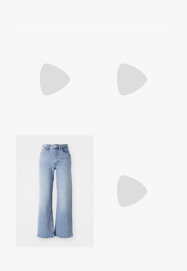 Long-sleeve top in burgundy, featuring a boat neckline, fitted design, and smooth, stretch fabric. No patterns or hardware visible.; Wide-leg jeans in light blue denim, featuring a high waist, five pockets, and a straight cut. The fabric has a soft, smooth texture.; Denim slingback shoe, pointed toe, light blue straps with bows, mid-heel, textured fabric, tan insole, minimal stitching, sleek design.; ONLY ONLFLORENCE CROSSBODY BAG - Cross body bag - blue denim/gold