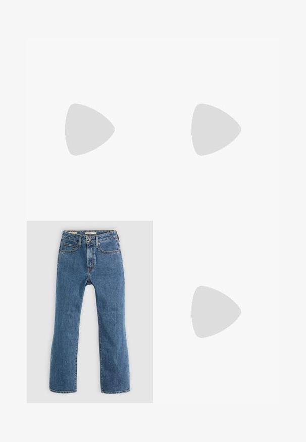 Black long-sleeve top made of ribbed fabric, featuring a high neckline and slim fit. Stitching details accentuate the shape.; Blue denim jeans with a straight leg design. Features five pockets, a standard button and zip closure, and visible stitching accents.; Black leather mid-calf cowboy boots with pointed toes, stacked heels, side zipper, and decorative stitching worn on bare legs.; Silver hoop earrings with a smooth, polished finish. Round shape with a slightly curved design and blended edges. Pin back closure.