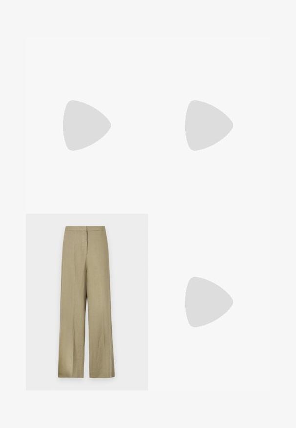 Canotta bianca con una texture a coste, scollatura rotonda e logo ricamato nero al centro, con dettagli a forma di farfalla.; Pantaloni larghi di colore verde chiaro realizzati in lino. Caratterizzati da una vita alta e un design frontale pulito con una sola piega.; Sandal in pelle nera con tacco a punta, tacco basso e cinturino alla caviglia regolabile con fibbia in tono oro. Texture liscia.; Borsa a spalla in pelle nera con forma curva, texture trapuntata e dettagli in oro. Presenta una tracolla removibile e dettaglio del logo.