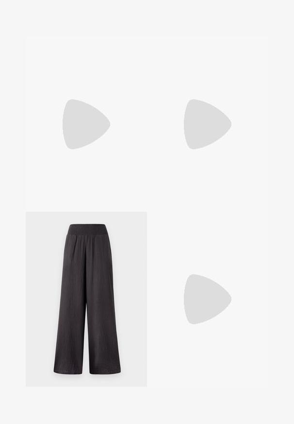 T-shirt in cotone grigio con maniche corte. Presenta un piccolo design ricamato multicolore sul petto con la scritta "Billing". Vestibilità classica.; Pantaloni neri a gamba larga con cinturino arricciato, realizzati in tessuto leggero e testurizzato, caratterizzati da una vestibilità comoda e un design a lunghezza intera.; Sneaker in pelle bianca con dettagli in suede beige, punta perforata, lacci piatti e suola testurizzata color crema. Presenta un logo discreto sul tallone.; Occhiali da sole rettangolari con una tonalità viola, dotati di una sottile montatura in metallo dorato. Presentano il supporto per il naso trasparente e punte delle tempie in plastica viola chiaro.