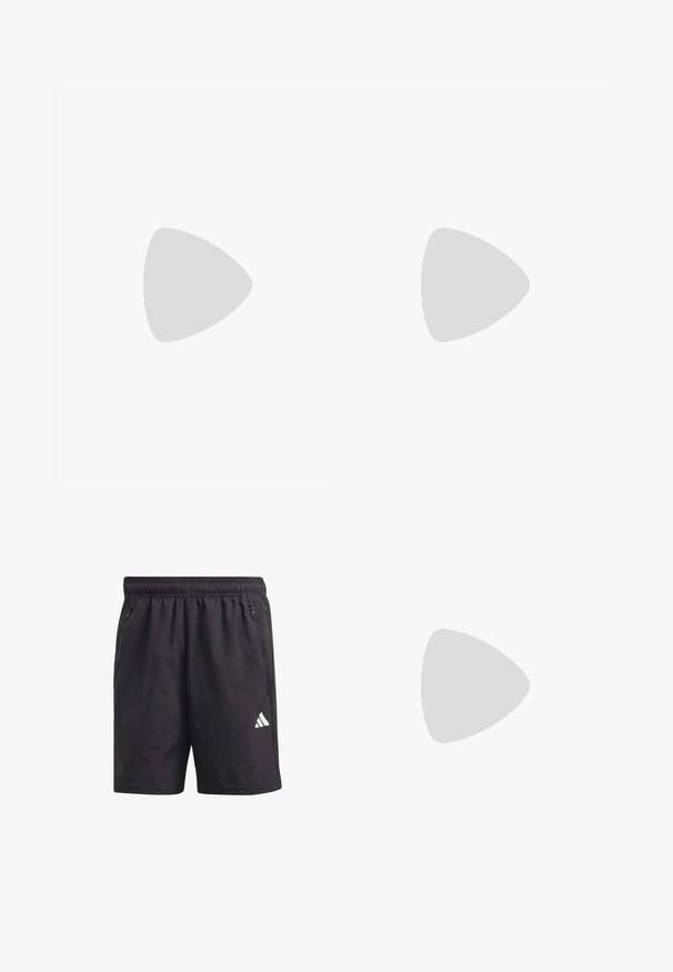 Svart långärmad träningsskjorta med en figursydd design. Har en vit Adidas-logotyp på bröstet och vita ränder längs axlarna.; Svarta sportshorts med elastisk midja, sidofickor med dragkedja och en vit logotyp på vänster ben. Lätta, släta i texturen.; Lätta löparskor i ljusblått med svarta ränder. Har en slät ovandel, rund tå och tjock vit mellansula märkt "LIGHTSTRIKE PRO."; Vita plastsolglasögon med stora ovala linser, gråtonade. Har svarta örongrepp och en liten logotyp på ramen. Slät yta.
