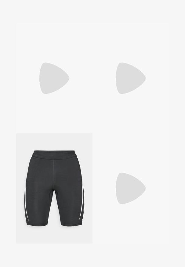 adidas Performance OTR B  - Sporta krekli - linen green; Melnas sporta šortus ar baltiem sānu stripeņiem, kas izgatavoti no elastīga auduma, ar augstu jostasvietu un pieguļošu dizainu komfortam.; Balti sporta apavi ar melniem diagonāliem svītrām, sarkaniem akcentiem papēdī un strukturētu virsu; aprīkoti ar LIGHTSTRIKE PRO amortizāciju.; Saulesbrilles ar melnbaltu rāmīti, lielām spoguļlēcām zeltainos un rozā toņos, aerodinamisku dizainu un paplašinātu ārējo mali.