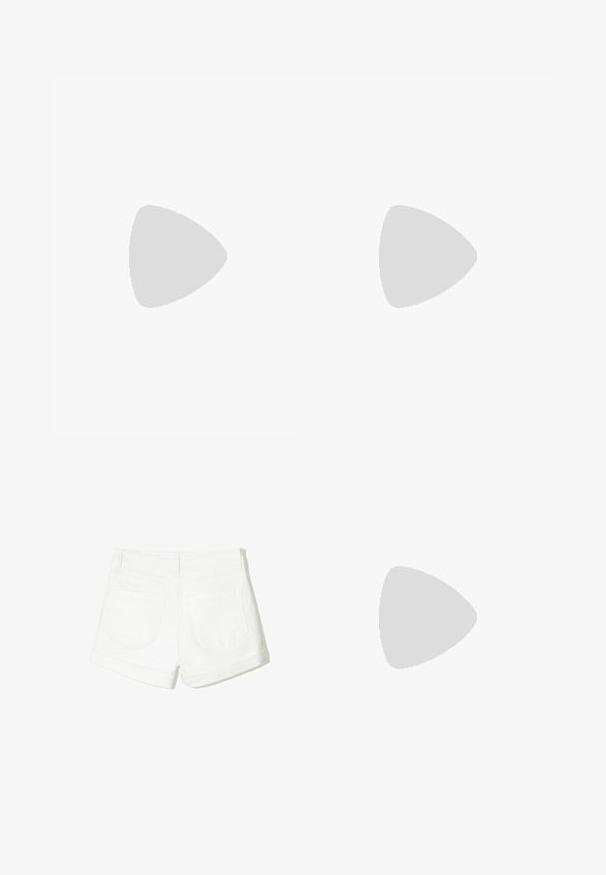 Black sleeveless top made of soft fabric, featuring an asymmetric neckline and draped detailing on one side. Smooth texture, tailored fit.; White denim shorts featuring a rolled hem, two back pockets, and a smooth texture. Simple design with no visible hardware or patterns.; Beige clogs with a rounded toe, adjustable buckle accent, and cork footbed. Textured surface with a black rubber sole for grip.; Red plastic sunglasses with rectangular frames, tinted lenses, and a gold logo accent on the temples. Smooth, glossy finish.; Samsøe Samsøe FRINKA  - Tote bag - warm white